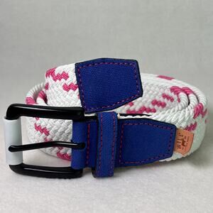 Will Leather Goods Blue Trim Pink White Braided Stretch Belt 41"